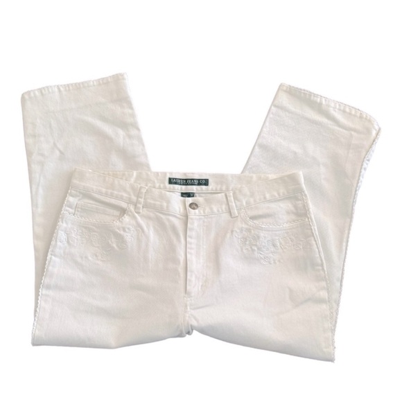 RALPH LAUREN Sevilla Cropped White Scalloped Hem Floral Embroidered Jean Size 12 - Picture 3 of 12